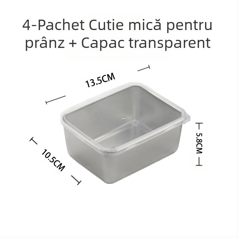 Cutie mică de prânz din oțel inoxidabil cu capac, cutie de sub-ambalare pentru alimente, oală fierbinte cu oală de legume, cutie pătrată pentru prepararea alimentelor în aer liber, pentru aprofundarea vasului