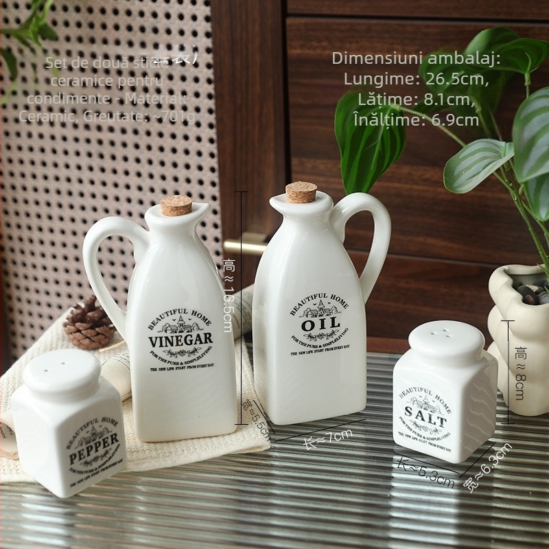 zakka Sticlă de ulei ceramică în stil japonez alb, sticlă de condimente, patru piese, accesorii de bucătărie