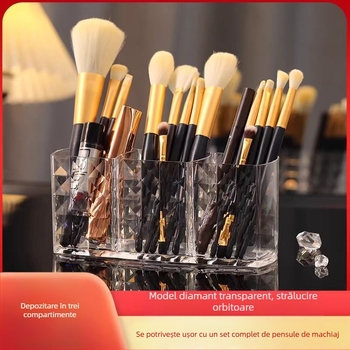 Material PS îngroșat transparent cu trei compartimente cosmetice depozitare cutie diamant model machiaj stilou sprâncene stilou depozitare tub desktop stilou tub