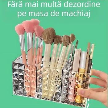 Material PS îngroșat transparent cu trei compartimente cosmetice depozitare cutie diamant model machiaj stilou sprâncene stilou depozitare tub desktop stilou tub