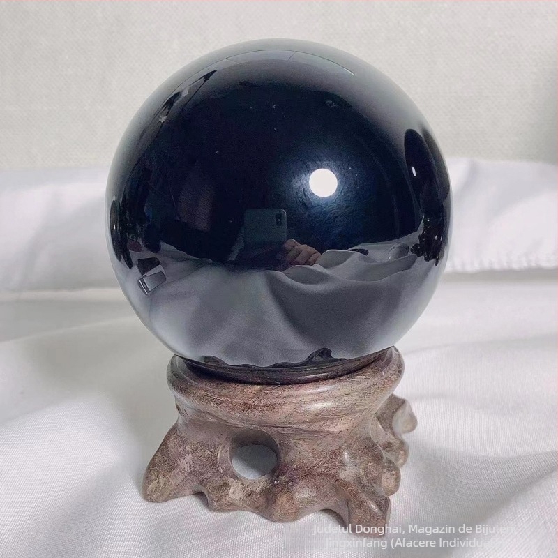 Ornamente naturale din obsidian direct din fabrică, piatră originală lustruită, bilă de cristal neagră, fabrică de cristal, ofertă specială en-gros, comerț exterior