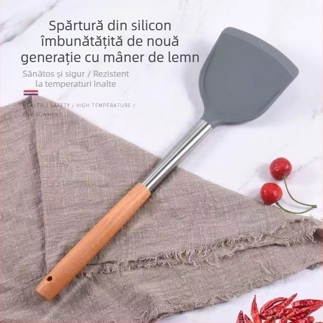 Spatulă din silicon de calitate alimentară, tigaie antiaderentă, spatulă specială pentru gătit, set de ustensile de bucătărie de uz casnic, tigaie rezistentă la temperaturi ridicate, care nu doare