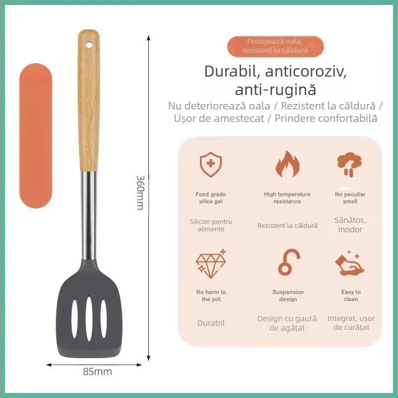 Spatulă din silicon de calitate alimentară, tigaie antiaderentă, spatulă specială pentru gătit, set de ustensile de bucătărie de uz casnic, tigaie rezistentă la temperaturi ridicate, care nu doare