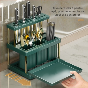 Suport popular pentru cuțite, tub pentru bețișoare, suport multifuncțional pentru depozitarea bucătăriei, suport pentru cuțite și furculițe