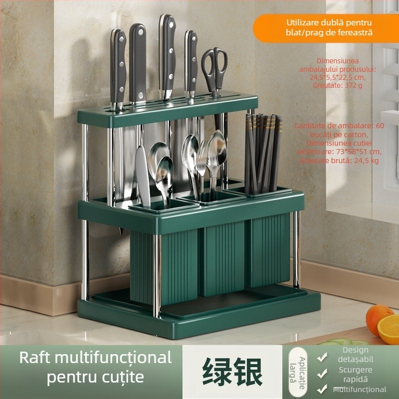 Suport popular pentru cuțite, tub pentru bețișoare, suport multifuncțional pentru depozitarea bucătăriei, suport pentru cuțite și furculițe