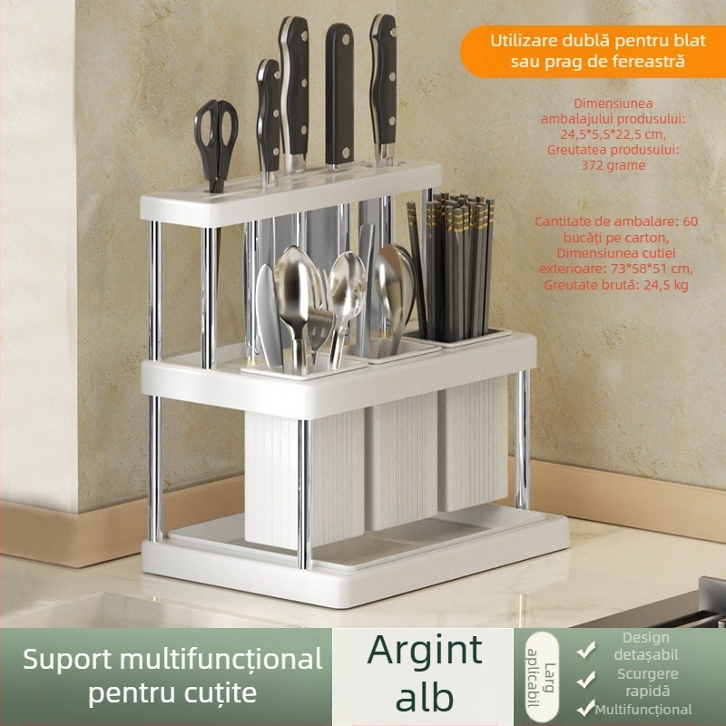 Suport popular pentru cuțite, tub pentru bețișoare, suport multifuncțional pentru depozitarea bucătăriei, suport pentru cuțite și furculițe