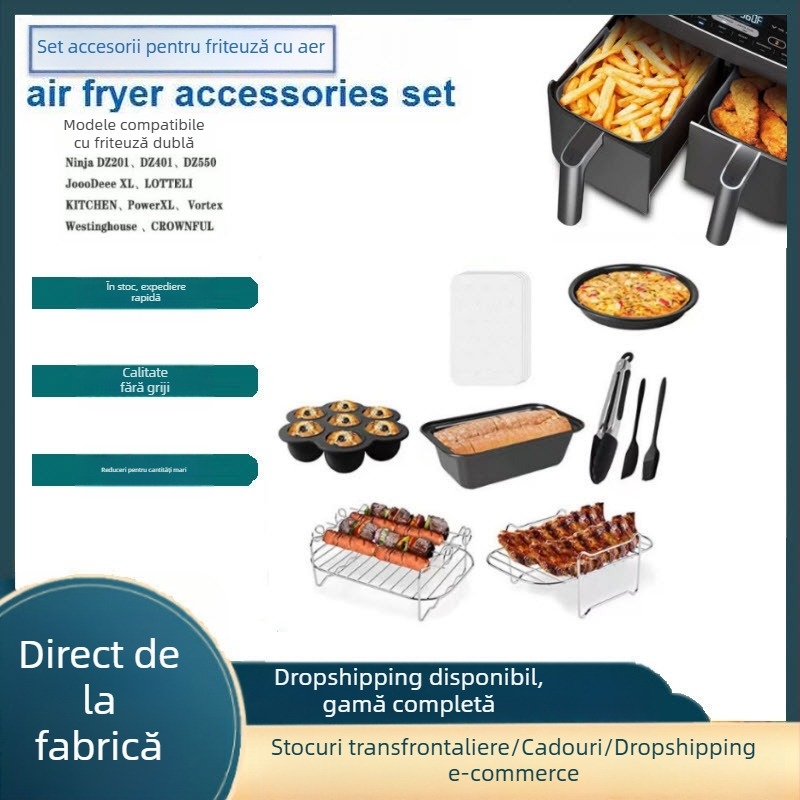 Accesorii pentru friteuză cu aer, 9 buc. suport dreptunghiular pentru grătar, cutie Tusi, potrivit pentru produse din seria Double Pot, Amazon transfrontalier