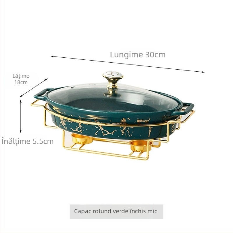 Stil nordic oval ceramică supă oală uz casnic hotel tacâmuri caserolă raft lumânare încălzire pește farfurie binaurală uscată oală en-gros