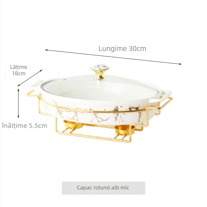 Stil nordic oval ceramică supă oală uz casnic hotel tacâmuri caserolă raft lumânare încălzire pește farfurie binaurală uscată oală en-gros