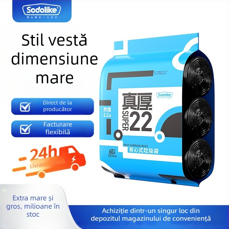 Saci de gunoi Sodolike Vest, 60 bucăți, 55 * 70, de uz casnic, îngroșați și greu de rupt, pungi de plastic negre mari