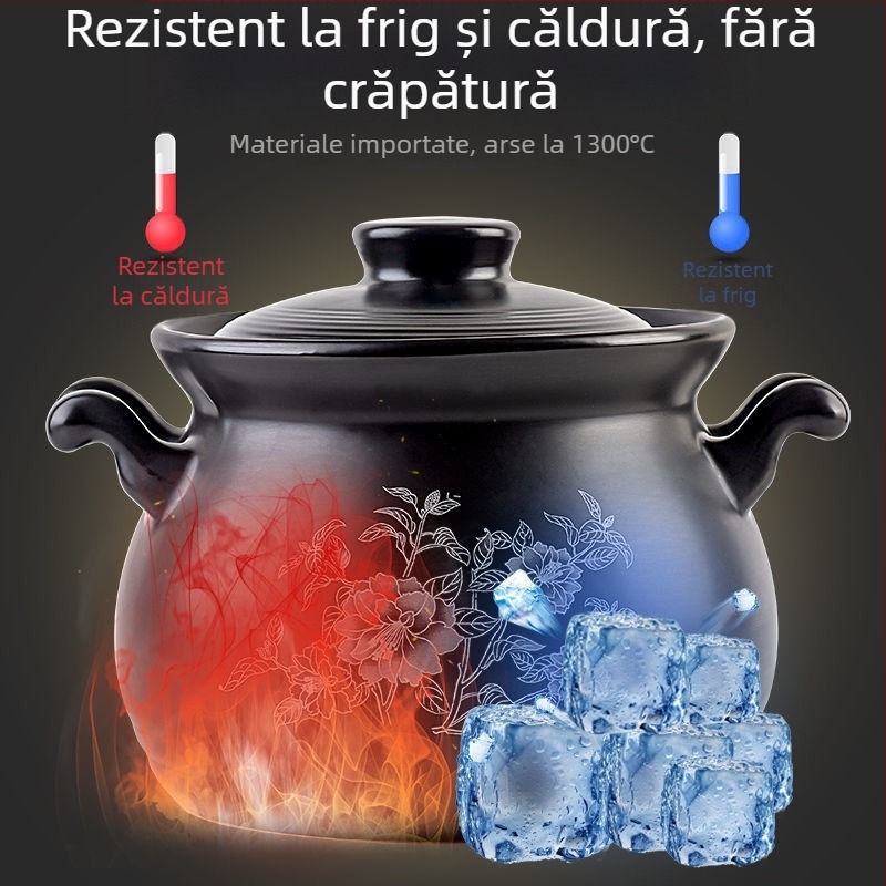 Kangshu Caserolă ceramică Oală pentru supă Oală pentru tocană Caserolă de uz casnic Oală de porțelan de mare capacitate Oală pentru terci Oală cu flacără deschisă Oală cu gaz rezistentă la căldură cu ardere directă