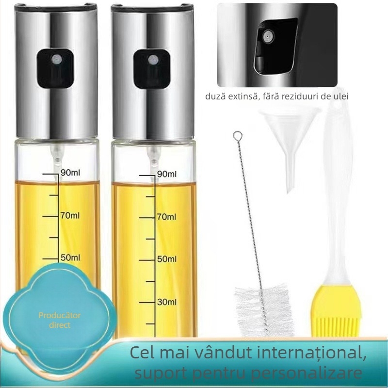 [Export Export] Sticlă pulverizatoare din oțel inoxidabil cu perie, pâlnie, presă, sticlă pulverizatoare pentru grătar, set de patru piese