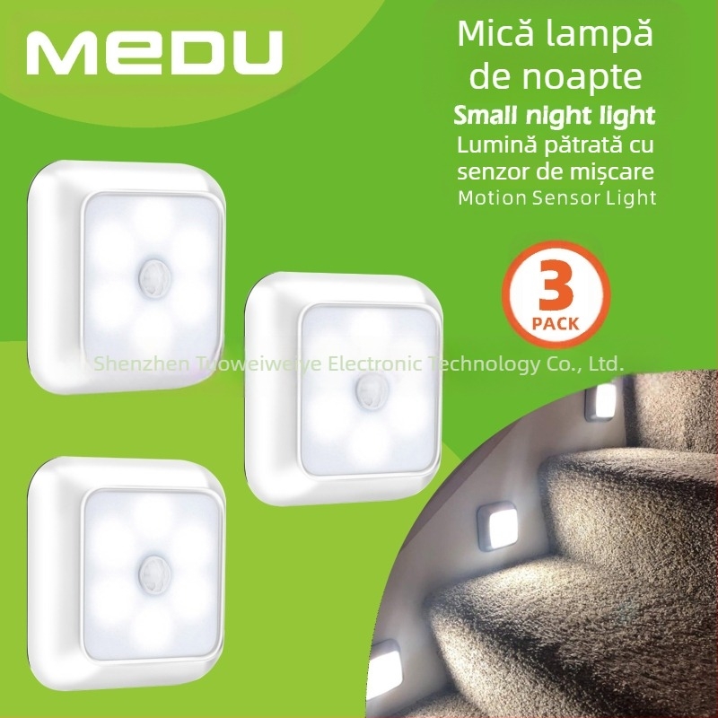 Iluminat Amazon transfrontalier pentru acasă, lumini inteligente pătrate cu inducție pentru dulapuri, lumini de coridor, lumini de noapte, lumini de noapte cu inducție pentru corpul uman