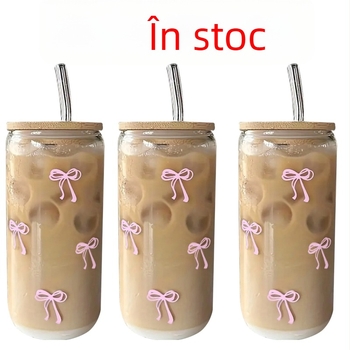 Amazon Bow 16oz sticlă borosilicată de înaltă calitate UV imprimare digitală Coca-Cola cutie de mare capacitate paie paie