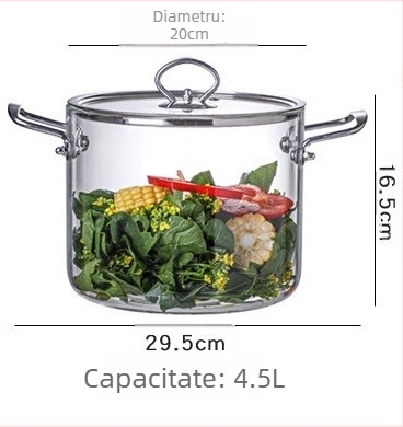 Oală de clătire de uz casnic, oală de terci, oală de supă cu încălzire cu flacără deschisă, oală de tocană cu mâner din lemn din sticlă borosilicată de mare capacitate, oală de sticlă pentru gătit tăiței