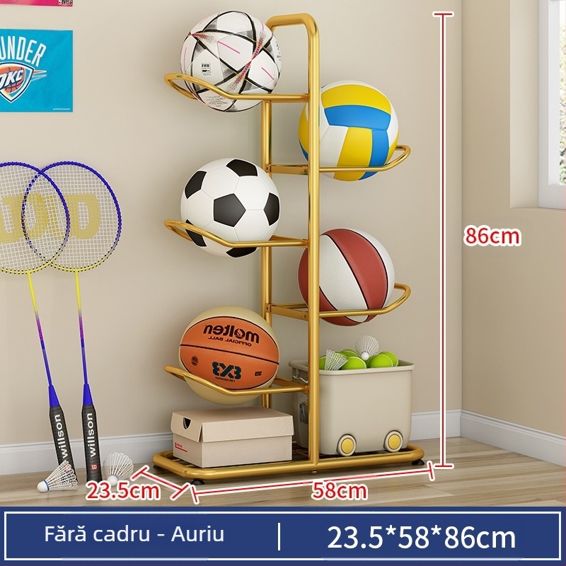 Coș de depozitare pentru baschet pentru copii, suport de depozitare cu mingi multistrat pentru ping-pong, badminton, rachetă, jucării, podea, coș de depozitare