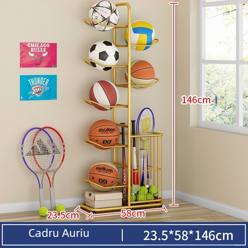 Coș de depozitare pentru baschet pentru copii, suport de depozitare cu mingi multistrat pentru ping-pong, badminton, rachetă, jucării, podea, coș de depozitare