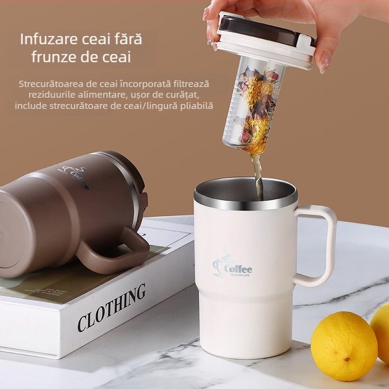 Cană transfrontalieră, vânzare fierbinte, cană cu paie de mare valoare, cană de cafea din oțel inoxidabil, portabilă și practică, cană de separare a apei pentru ceai