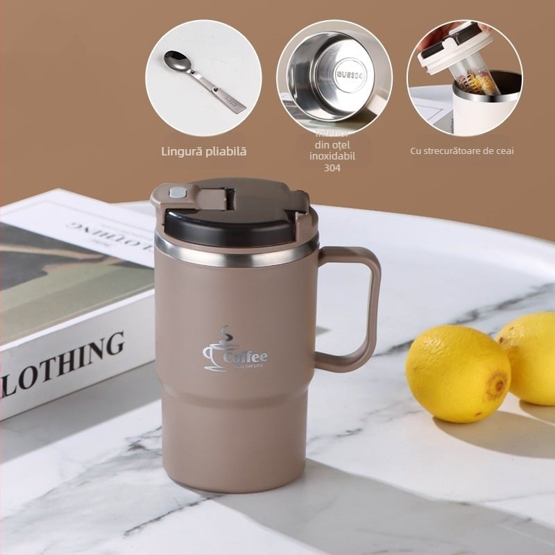 Cană transfrontalieră, vânzare fierbinte, cană cu paie de mare valoare, cană de cafea din oțel inoxidabil, portabilă și practică, cană de separare a apei pentru ceai