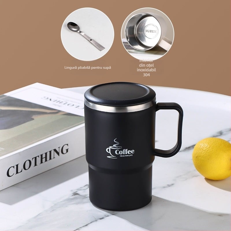 Cană transfrontalieră, vânzare fierbinte, cană cu paie de mare valoare, cană de cafea din oțel inoxidabil, portabilă și practică, cană de separare a apei pentru ceai