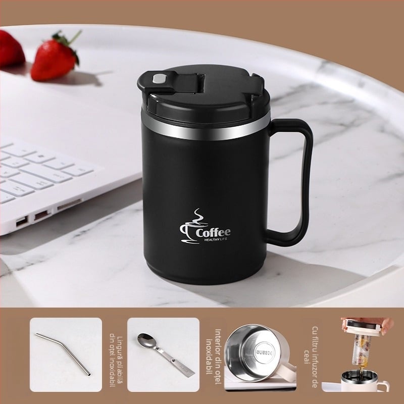 Cană transfrontalieră, vânzare fierbinte, cană cu paie de mare valoare, cană de cafea din oțel inoxidabil, portabilă și practică, cană de separare a apei pentru ceai