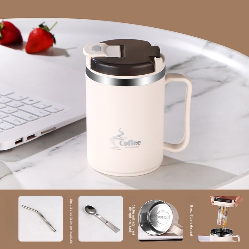 Cană transfrontalieră, vânzare fierbinte, cană cu paie de mare valoare, cană de cafea din oțel inoxidabil, portabilă și practică, cană de separare a apei pentru ceai