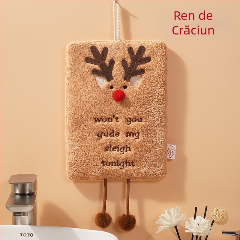 Prosopul de Crăciun poate fi agățat, prosop gros din fleece coral, prosop de bucătărie absorbant, cu uscare rapidă, prosop de desene animate nou