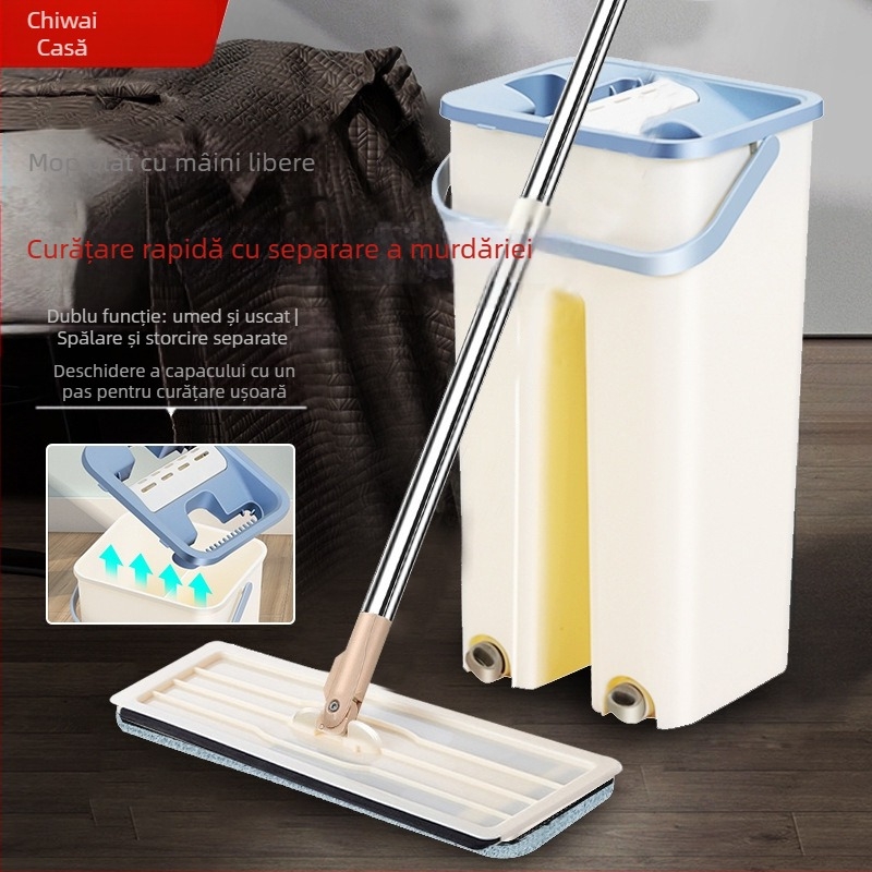Mop absorbant cu separare uscată și umedă, de dimensiuni mici, pentru uz casnic, en-gros, cu găleată plată și leneșă, fără spălare manuală