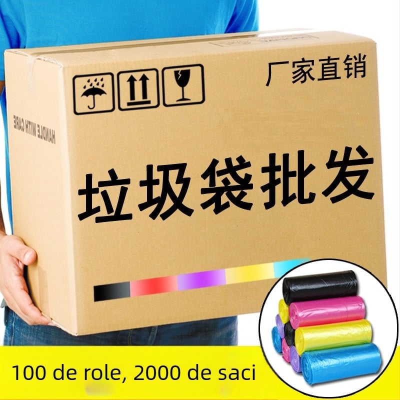 Cutie completă cu 100 de role de saci de gunoi cu mânere, pungi de plastic de unică folosință portabile, rezistente la rupere, îngroșate, cu gură plată, robuste și durabile