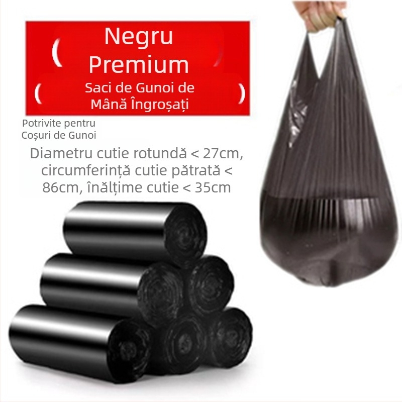 Cutie completă cu 100 de role de saci de gunoi cu mânere, pungi de plastic de unică folosință portabile, rezistente la rupere, îngroșate, cu gură plată, robuste și durabile
