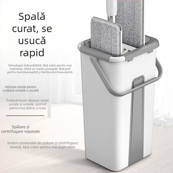 Mop absorbant de uz casnic, lavabil manual, mop plat, uscat și umed, cu dublă utilizare, mop leneș, artefact-curățat, găleată