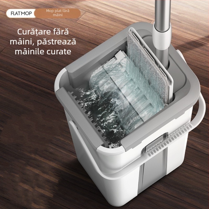 Mop absorbant de uz casnic, lavabil manual, mop plat, uscat și umed, cu dublă utilizare, mop leneș, artefact-curățat, găleată