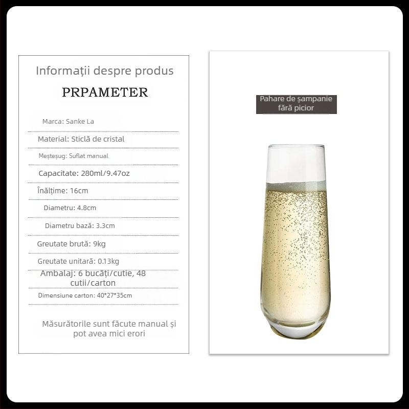 Pahar de șampanie fără mâner, vânzare fierbinte Amazon, pahar de vin spumant subțire, valoare ridicată a culorii, pahar de vin spumant, pahar de cocktail pentru bar