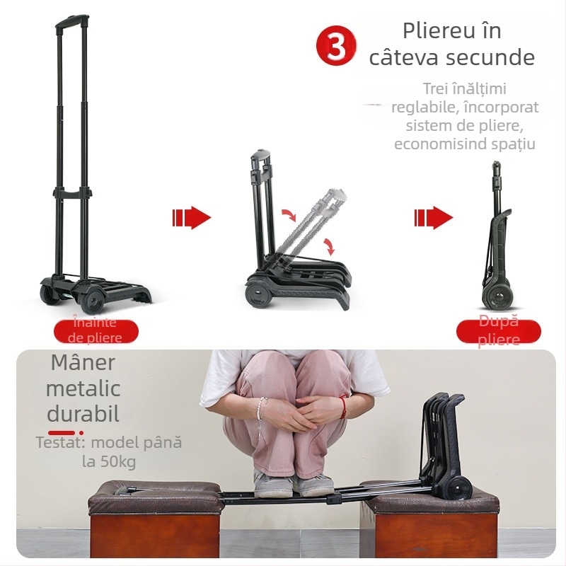 Cărucior alimentar de uz casnic atent selectat, Cărucior de livrare expres, Remorcă pliabilă pentru manipularea mărfurilor, Cărucior de cumpărături, Cărucior pentru bagaje