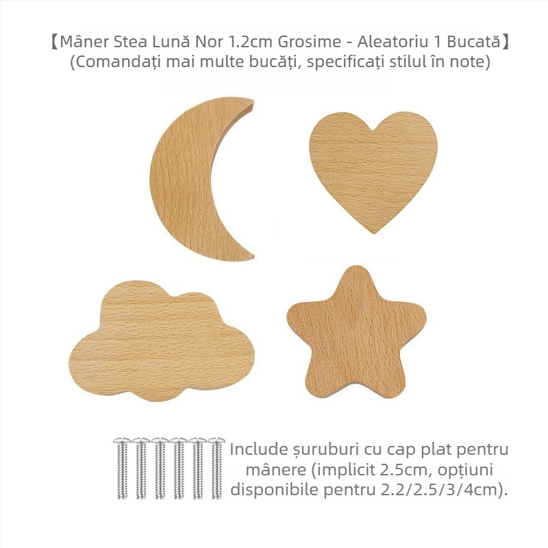 [Produse cu cârlig pentru mâner Clienți vechi] Mâner din lemn masiv cu desene animate, stele, lună, nori, dinozauri, animale, fără perforator