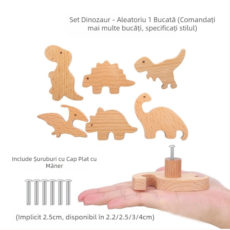 [Produse cu cârlig pentru mâner Clienți vechi] Mâner din lemn masiv cu desene animate, stele, lună, nori, dinozauri, animale, fără perforator