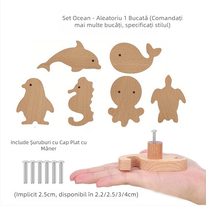 [Produse cu cârlig pentru mâner Clienți vechi] Mâner din lemn masiv cu desene animate, stele, lună, nori, dinozauri, animale, fără perforator