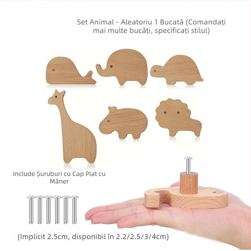 [Produse cu cârlig pentru mâner Clienți vechi] Mâner din lemn masiv cu desene animate, stele, lună, nori, dinozauri, animale, fără perforator