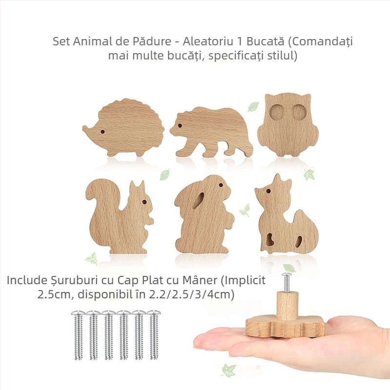 [Produse cu cârlig pentru mâner Clienți vechi] Mâner din lemn masiv cu desene animate, stele, lună, nori, dinozauri, animale, fără perforator