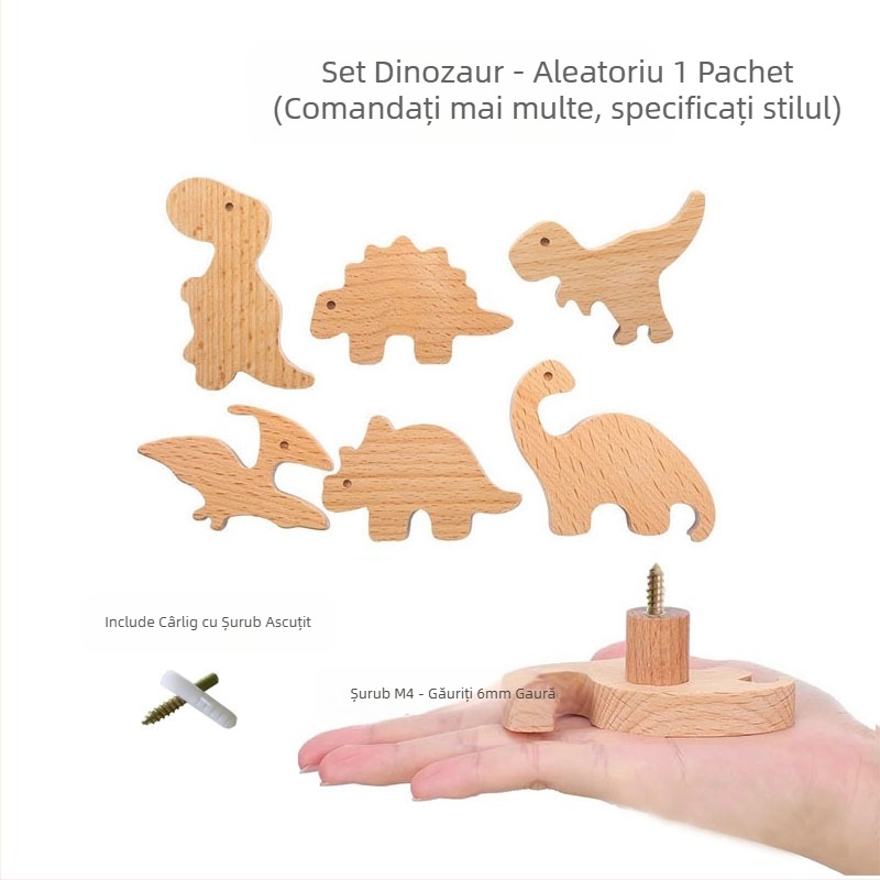 [Produse cu cârlig pentru mâner Clienți vechi] Mâner din lemn masiv cu desene animate, stele, lună, nori, dinozauri, animale, fără perforator