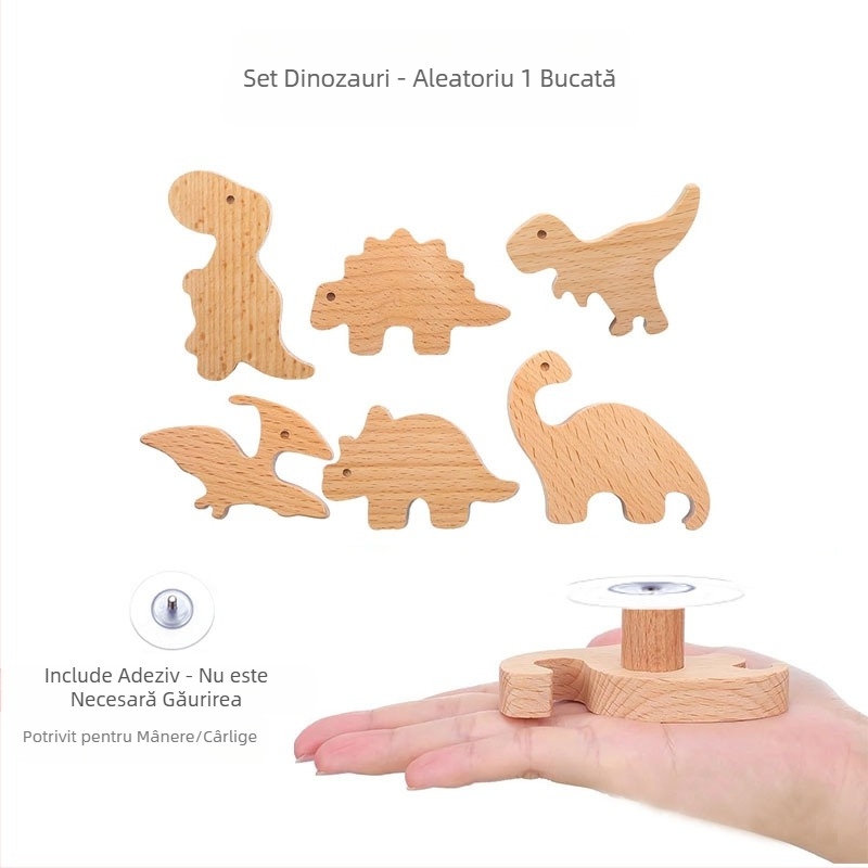 [Produse cu cârlig pentru mâner Clienți vechi] Mâner din lemn masiv cu desene animate, stele, lună, nori, dinozauri, animale, fără perforator