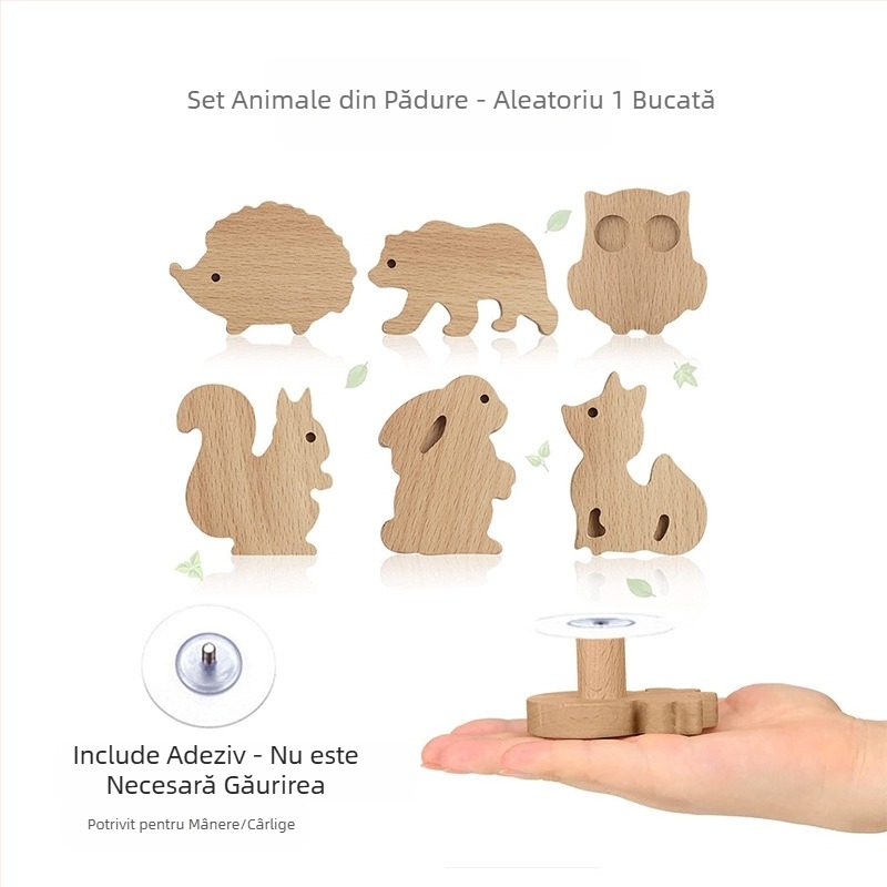 [Produse cu cârlig pentru mâner Clienți vechi] Mâner din lemn masiv cu desene animate, stele, lună, nori, dinozauri, animale, fără perforator