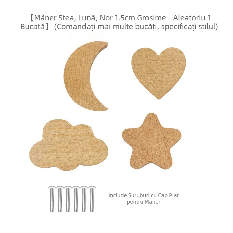 [Produse cu cârlig pentru mâner Clienți vechi] Mâner din lemn masiv cu desene animate, stele, lună, nori, dinozauri, animale, fără perforator