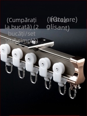 Roletă pentru șină de perdea, montată în partea superioară, tip cârlig, montată lateral, șină curbată, fereastră tip bay, glisieră dublă din aliaj de aluminiu, șină de ghidare silențioasă