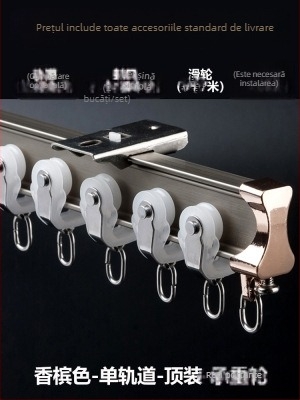 Roletă pentru șină de perdea, montată în partea superioară, tip cârlig, montată lateral, șină curbată, fereastră tip bay, glisieră dublă din aliaj de aluminiu, șină de ghidare silențioasă