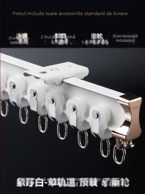 Roletă pentru șină de perdea, montată în partea superioară, tip cârlig, montată lateral, șină curbată, fereastră tip bay, glisieră dublă din aliaj de aluminiu, șină de ghidare silențioasă