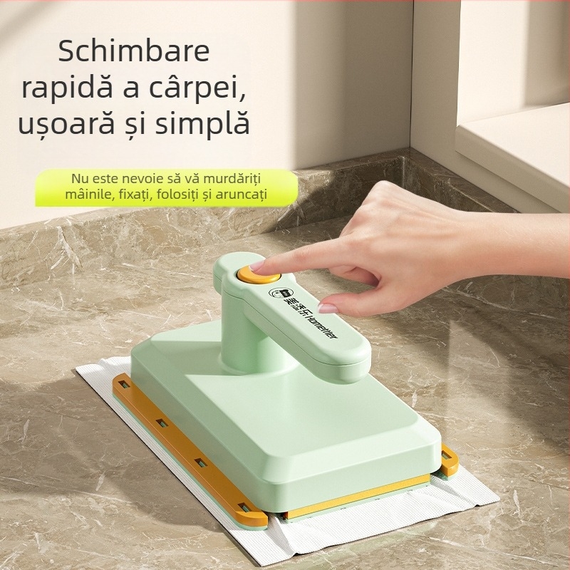 Mop mic pentru bucătărie, de uz casnic, pentru birou, portabil, pentru schimbarea cârpei uscate și umede, cu dublă utilizare, răzuire, instrument de curățare integrat, decontaminare puternică