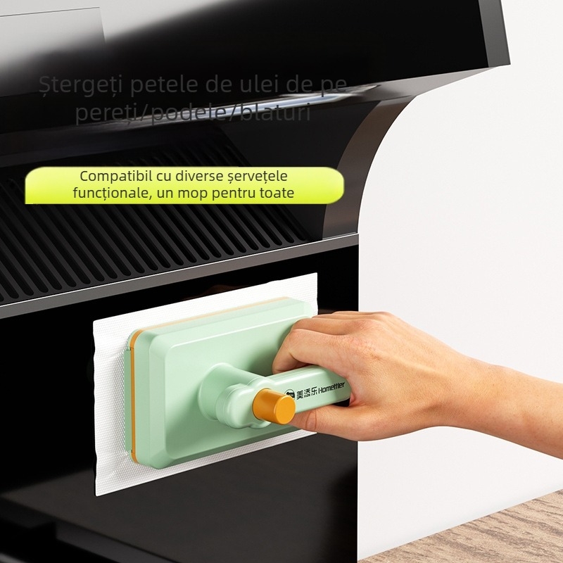 Mop mic pentru bucătărie, de uz casnic, pentru birou, portabil, pentru schimbarea cârpei uscate și umede, cu dublă utilizare, răzuire, instrument de curățare integrat, decontaminare puternică
