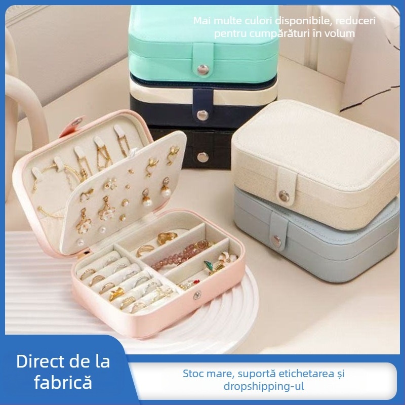 Cutie de bijuterii portabilă, capacitate mare, inel multifuncțional în stil european, colier, inel pentru cercei, cutie de depozitare pentru călătorii pentru femei