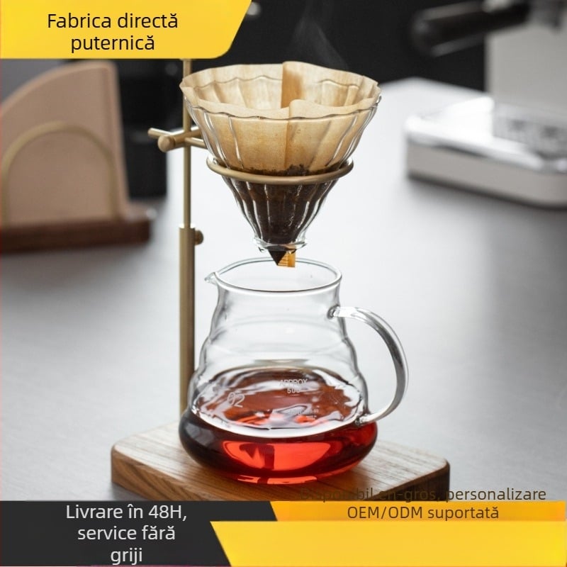Suport de cafea manual din lemn masiv de alamă, retro reglabil, cu bază din lemn masiv, suport pentru pahar de cafea, aparat de susținere